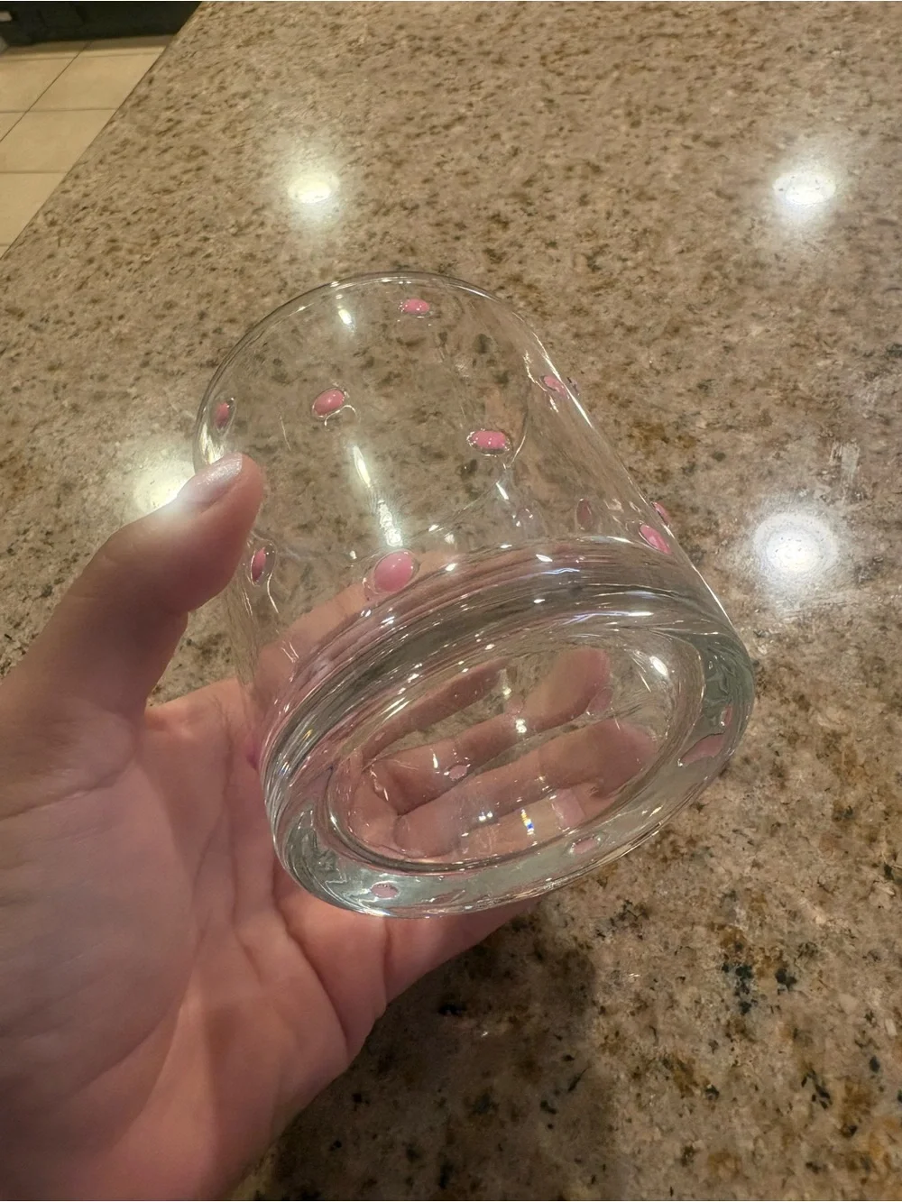 Clear Glass Cup with Pink Polka Dots